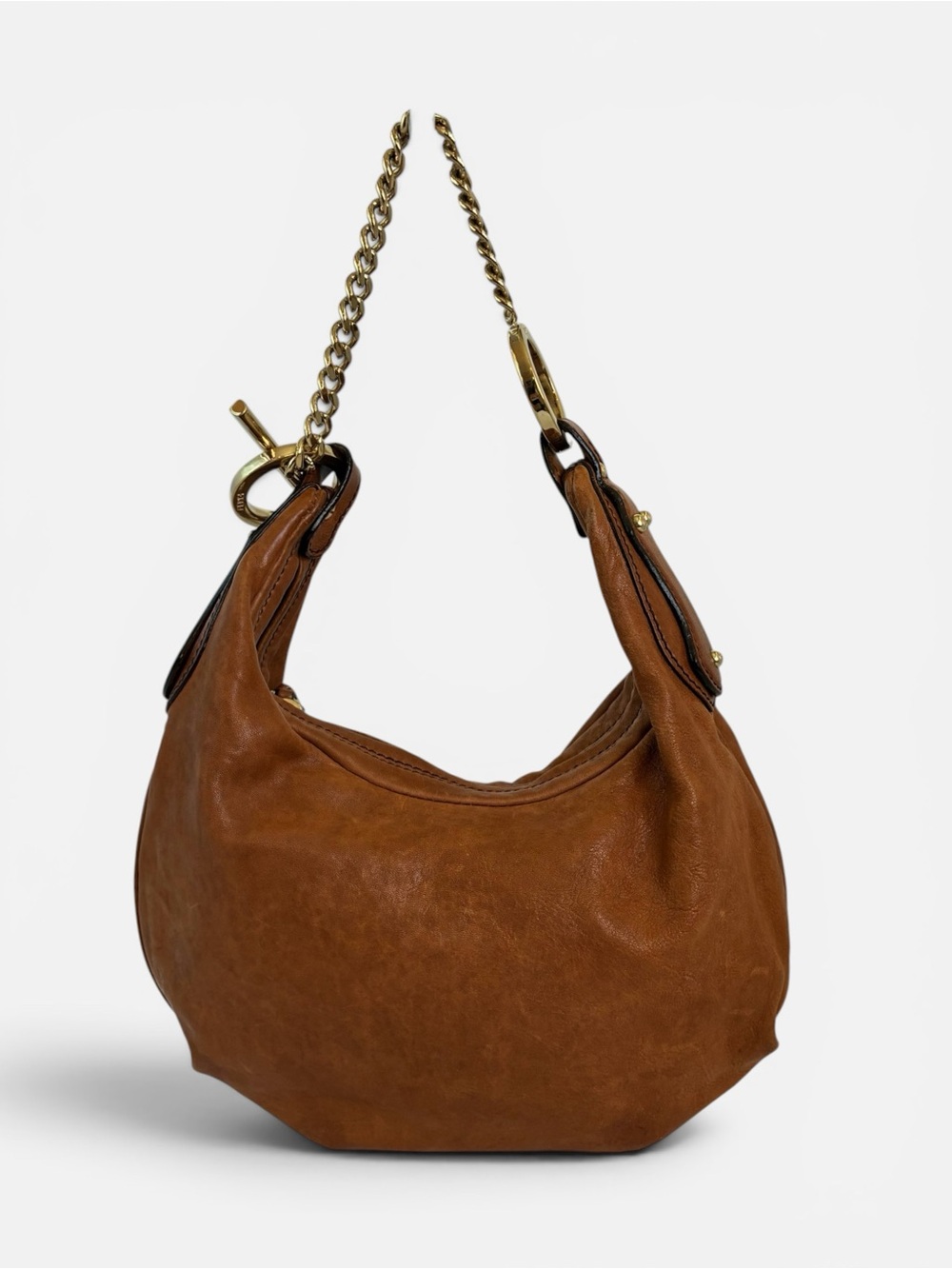 Fendi Tan Leather Shoulder Hobo with Gold Chain Accent - Picture 2 of 11